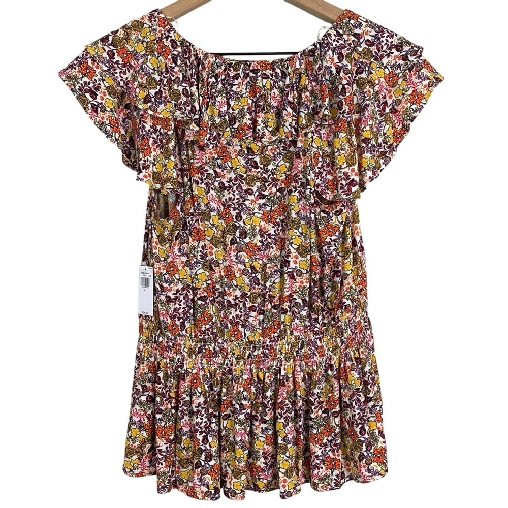 Old Navy Womens Blouse Size Small Ditzy Floral Smocked Waist Ruffle Boho Peasant - Picture 3 of 12